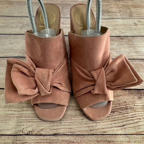 Kurt Geiger Jessika Open Toe Heels Sandals Sz 39/8.5 Blush Pink Bow Suede Mule - Picture 2 of 13
